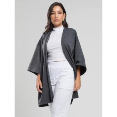 Imagem de Casaco Kimono Overzide Moletinho Manga Longa Feminino Moda Casual-Feminino