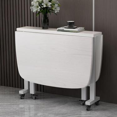 Imagem de Mesa de jantar dobrável de madeira, mesa de jantar extensível com rodas, mesa borboleta, mesas de folhas caídas para espaços pequenos, branca, 120 * 70 * 75 cm