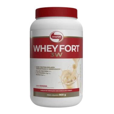 Imagem de Whey Protein Isolado Whey Fort Vitafor Sabor Banana Concentrado Hidrolisado 900g L-Glutamina BCAA Suplemento Alimentar F