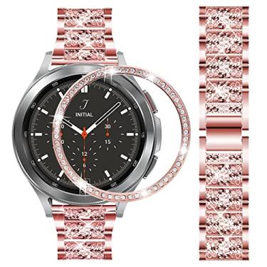 Imagem de DEALELE Pulseiras de substituição compatíveis com Samsung Gear Sport/Galaxy Watch de 42 mm/Galaxy 4 Classic (42 mm), pulseira de metal de aço diamante de strass de luxo com bisel, 20mm, Strass e liga