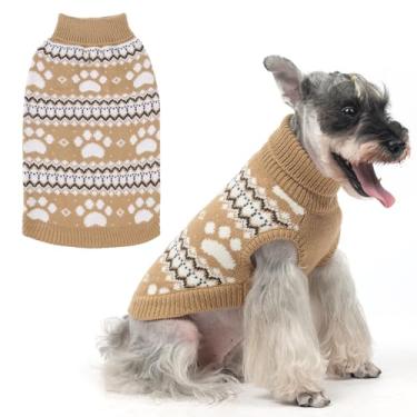 Imagem de KOOLTAIL Suéter de tricô para cães com gola rolê, pulôver para clima frio, malha clássica, estampa de patas fofas, roupas grossas e quentes para animais de estimação, suéter de Natal para cães