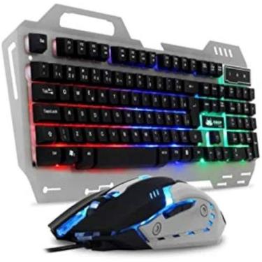 Imagem de Kit Teclado Mouser Gamer Semi-Mecanico Com Led RGB USB Fio Rainbow - K