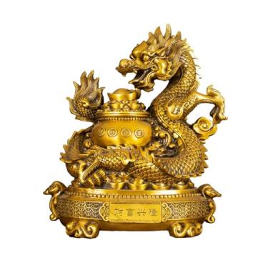 Imagem de ESTINTENG Criação de cobre completo de artesanato de dragão de riqueza, sala de estar, decoração de mesa de varanda - 40 cm Fortune Xinglong