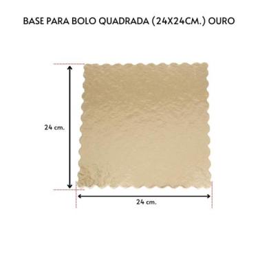 Imagem de 10 Base Laminada Cake Board Para Bolo Quadrado 24x24cm Ouro - TAMAROZZ