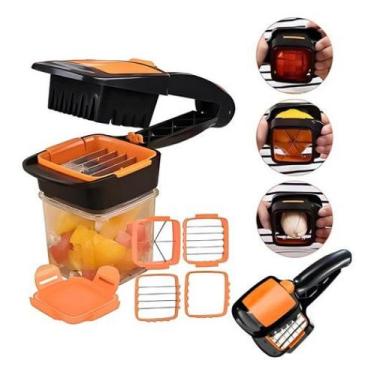 Imagem de Fatiador De Frutas Legumes Manual 5 Em 1 Aço Inox C/ Pote - ZEM