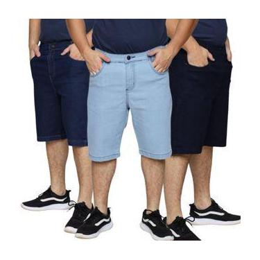 Imagem de Kit 3 Bermudas Jeans Masculina Tradicional Slim Elastano Algodão Premi