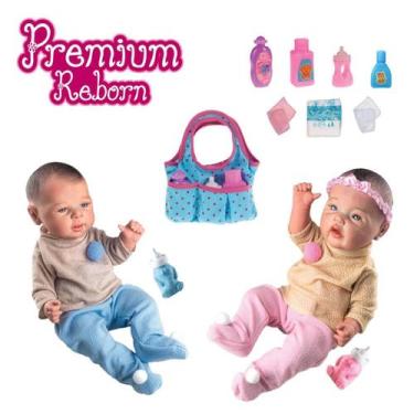 Imagem de Kit Boneca Bebê Reborn Menina Menino + Bolsinha Maternidade - Milk Bri