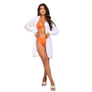 Imagem de Saída De Praia Moda Feminina Quimono Chemise Camisão Manga Longa Tendê