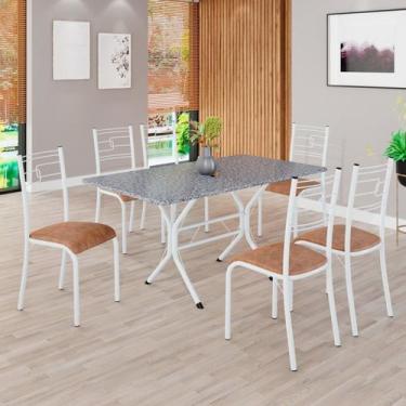 Imagem de Conjunto Sala de Jantar Mesa Retangular 140x75cm Tampo Granito Ocre 6 