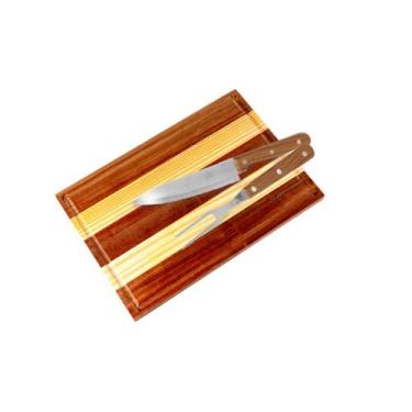 Imagem de Conjunto Para Churrasqueira Tabua Cortar 35cm + Faca e Garfo - Moveis 