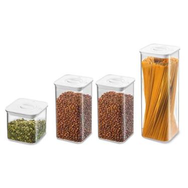 Imagem de 4 Potes Hermético Com Tampa Mantimentos Macarrão Acrilico 1-600ml / 2-