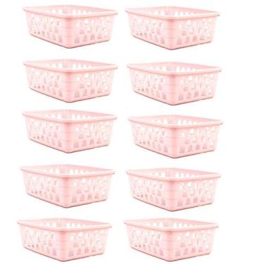 Imagem de Kit 10 Cestos Multiuso Organizador Médio Rosa 20x15,5x6,5Cm - 123 Orga