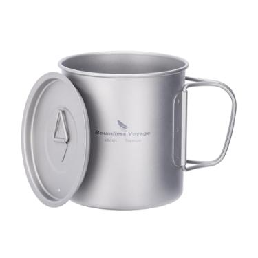 Imagem de iBasingo Caneca de titânio de 450 ml com tampa, chá, café, copo de água, vaso de acampamento ao ar livre, ultraleve, portátil, caminhada, mochila, kit de cozinha, piquenique, utensílios de mesa,
