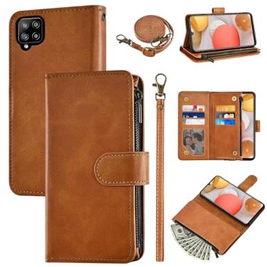 Imagem de Furiet Capa carteira para Samsung Galaxy A42 5G com alça de pulso e alça de ombro couro PU flip elegante 6+ porta-cartões suporte bolso dinheiro acessórios celular capa para celular para 42 G5 42A S42