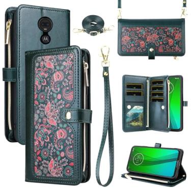 Imagem de Dswteny Capa carteira floral para Moto G7/G7+/Revvlry Plus com alça de pulso alça de ombro com zíper, capa flip de telefone de crédito para Motorola G7Plus Moto7 XT1962-1 G 7 G Tmobile Revvlry+