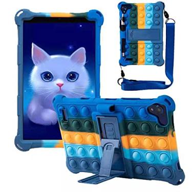 Imagem de ALHBEJT Capa de tablet para Lenovo/Huawei/Samsung Galaxy Universal 20.3 cm, capa de silicone macio antiestresse com suporte para caneta de cordão universal de 8 polegadas (azul colorido)