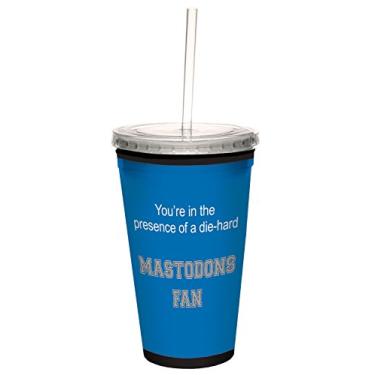 Imagem de Tree-Free Greetings Mastodons College Basketball Artful Traveler Copo frio de parede dupla com canudo reutilizável, 473 ml