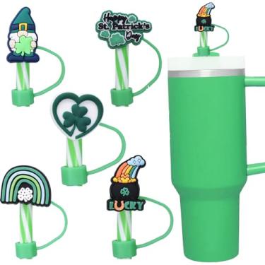Imagem de Capa de canudo St.Patrick, capas de canudo verde de silicone de 10 mm para copo Stanley de 40 e 850 g, plugues de canudo reutilizáveis, acessórios para copos Green Shamrock Stanley, pontas de canudo