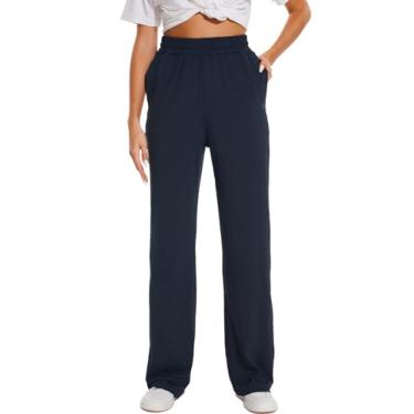 Imagem de Calça de moletom feminina de 81 cm/86 cm/91,4 cm com costura interna, secagem rápida, calça de ioga com bolsos, Azul marino, XXG