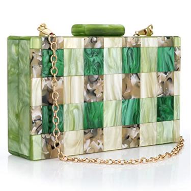 Imagem de Bolsas femininas de acrílico multicoloridas, perspex, geométricas, bolsa clutch elegante bolsa transversal para mulheres, banquete noturno, formatura, Verde, 18cm x 5cm x 12cm (7.08in x 1.96in x