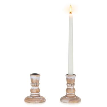 Imagem de Inweder Castiçais cônicos de madeira: castiçais de madeira rústica decoração de outono de casa de fazenda para sala de estar mesa de jantar peça central de Natal conjunto de 2