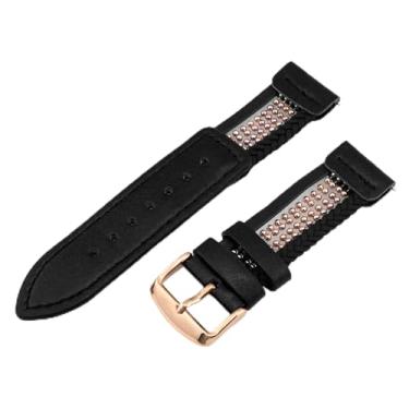 Imagem de Abanen Pulseira de couro para relógio de 20 mm com elos de corrente de liga brilhante para Garmin Vivoactive 5/Venu 2 Plus/Venu Sq 2/Forerunner 165 (preto)