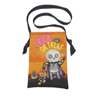 Imagem de Bolsa sacola em tecido coleta de doces halloween - esqueleto caveira -