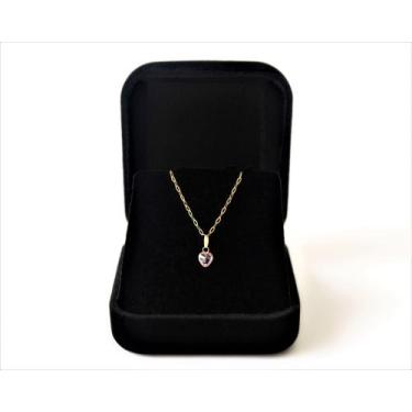 Imagem de Cordão Feminino Bailarina Ouro 18 K 750 40cm Pingente Coração Rosa Cla