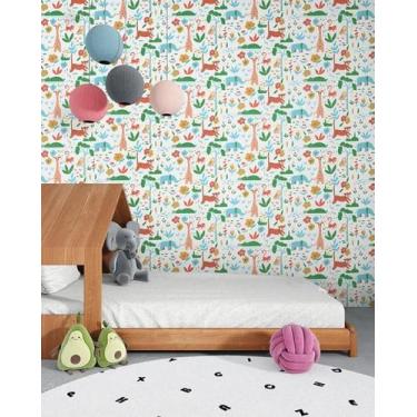 Imagem de Papel de Parede Infantil Elefante Girafa Raposa 10m Vinílico - FM pape