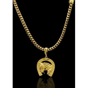 Imagem de Corrente Cubana 8mm Moeda antiga + Pingente Ferradura - Lobin jóias