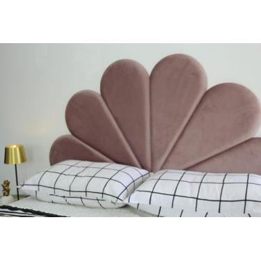 Imagem de Cabeceira Solteiro Pétalas Luxo Estofada - Veludo Rose - 120x60cm - aq