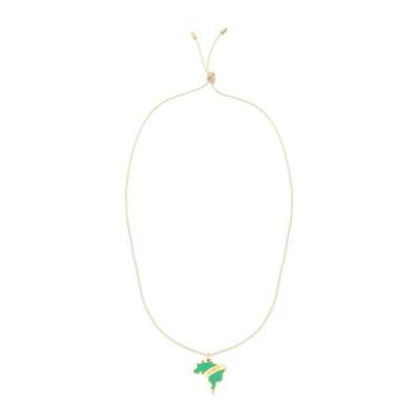 Imagem de Cordão de Algodão com Pingente Mapa do Brasil Revestido em Ouro - VL A