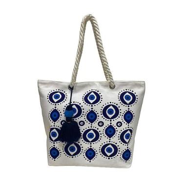 Imagem de Bolsa Feminina Olho Grego Branca Verão Praia Piscina Sol Feminina Lind