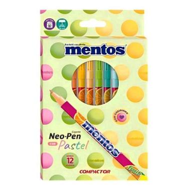 Imagem de Canetinha Hidrográfica Mentos 12 Cores Pastel com Cheirinho - Compacto
