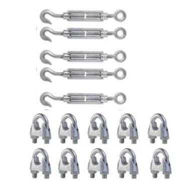 Imagem de Kit 5 Esticador Cabo Aço Olhal + 10 Clip -1/4 - 6mm-15pç - Nord