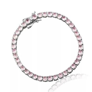 Imagem de Genérico, PULSEIRA RIVIERA BANHO RÓDIO E OURO 18K Cor:Rosa;Tipo de Banho:Ródio Branco