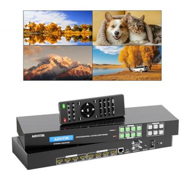 Imagem de Arvitek Interruptor matriz HDMI 4 x 4 4 saídas, montagem em rack 4 K a 30 Hz EDID + RS232 + porta LAN + interface Web + extração de áudio estéreo de 3,5 mm + controle remoto infravermelho