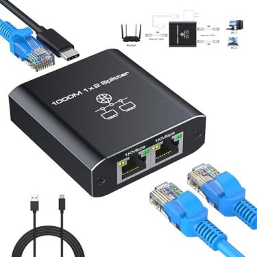 Imagem de Divisor Gigabit Ethernet 1 a 2 de alta velocidade 1000 Mbps, divisor de rede LAN com cabo de alimentação USB, divisor Gigabit RJ45 Internet Ethernet para cabo Cat 5/5e/6/7/8 [2 dispositivos em rede