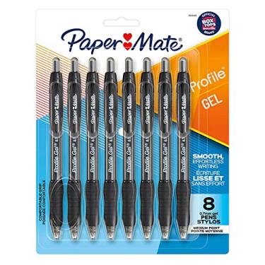 Imagem de Paper Mate Caneta de gel, caneta retrátil de perfil, 0,7 mm, preta, 8 unidades