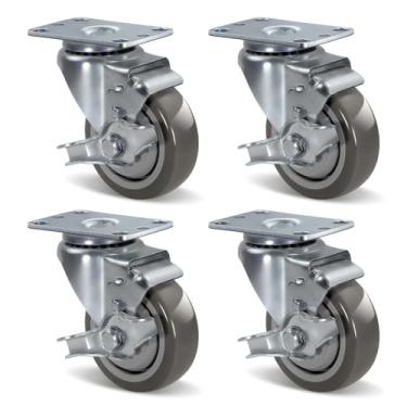 Imagem de NINOSO Rodízios de poliuretano resistentes, conjunto de 4 rodízios de poliuretano de 9 cm, rodas giratórias com capacidade total de freio 453 kg para bancada de trabalho de móveis de carrinho (pacote