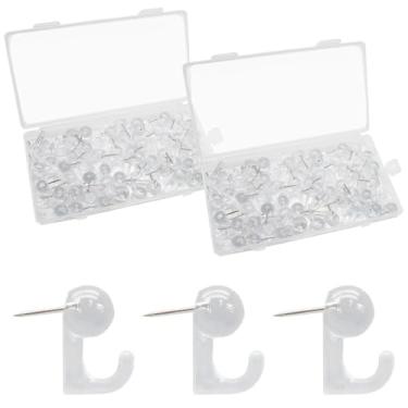 Imagem de Rierdge 100 peças de ganchos de pino, cabeças de plástico, ganchos de placa de cortiça, pinos de parede transparentes para pendurar ou exibir avisos, pôsteres, imagens, mapas