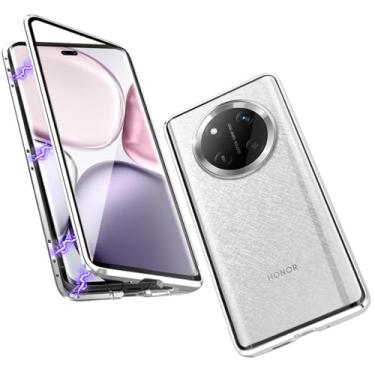 Imagem de QUIETIP Capa compatível com Honor Magic 7 Lite & Honor X9C, estrutura magnética de metal dupla face, capa de vidro temperado transparente com proteção para câmera, prata