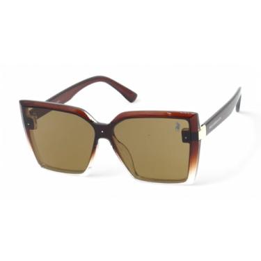 Imagem de Óculos de Sol Polo London Club, design Oversized com Lente Proteção UV400 - Kit contém Case Couro ECO (Marrom)