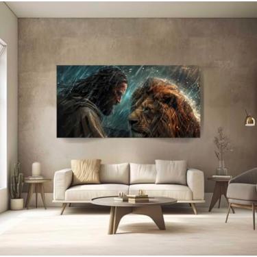 Imagem de Quadros Decorativos para Quarto 60x40 Sala Leão Juda Grande Cristo Escritório Hall
