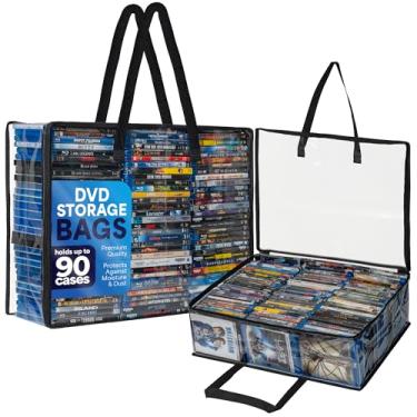Imagem de Besti Organizador de estojo Blu Ray, conjunto de 2 sacos plásticos transparentes com alças para armazenar bluurays, DVDs, CDs, bolsas de armazenamento para capas de videogame, comporta até 90 capas