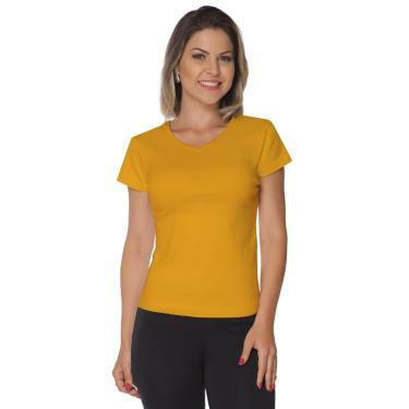 Imagem de Baby look manga curta malha canelada - Gola v-Feminino