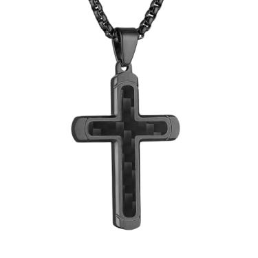 Imagem de HZMAN Colar de cruz para homens e mulheres, pingente de cruz de aço inoxidável altamente polido para presente de fé cristã, Aço inoxidável, Sem Pedra Preciosa