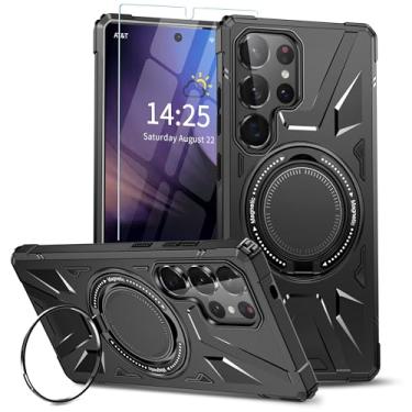 Imagem de Wetinforu Capa ultra magnética para Samsung Galaxy S25 [compatível com MagSafe], capa S25 Ultra com protetor de tela, suporte giratório 360 integrado, proteção contra quedas, à prova de choque, S25