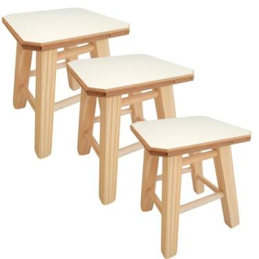 Imagem de Banco Banquinho De Madeira De Pinus Sem Pintura 3 Unid - JANETS LTDA