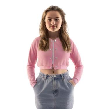 Imagem de Jaqueta Cropped Moletom Feminina Casual Lisa Básica - Calttony, Rosa, 